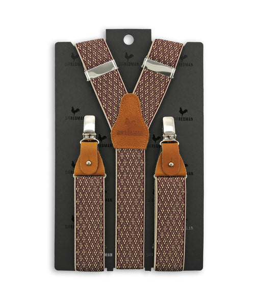 Luxe leren bretels met clips en patten | Rood