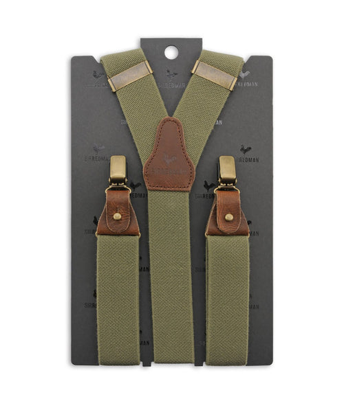 Luxury leather suspenders with clips and tabs | Green