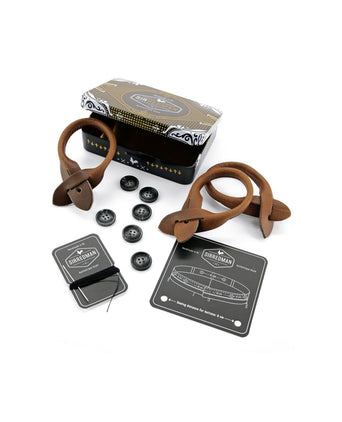 Luxe leren bretels met clips en patten | Groen