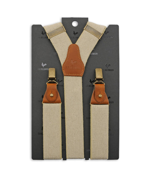 Luxury leather suspenders with clips and tabs | White