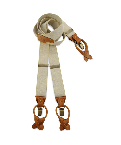 Luxury leather suspenders with clips and tabs | White