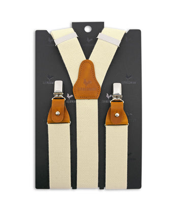 Luxe leren bretels met clips en patten | Wit