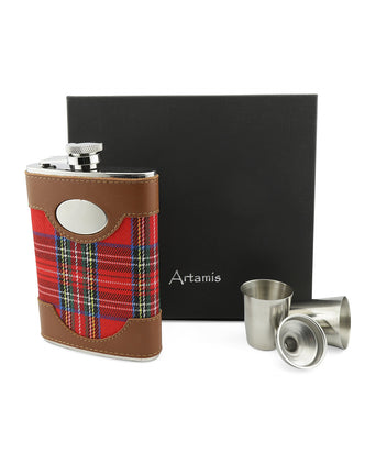 Tartan Flask with Funnel and Cups 8oz | Red