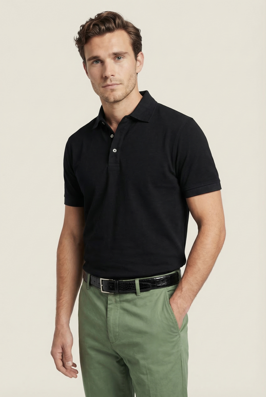 Kurzärmeliges Piqué-Poloshirt | Schwarz
