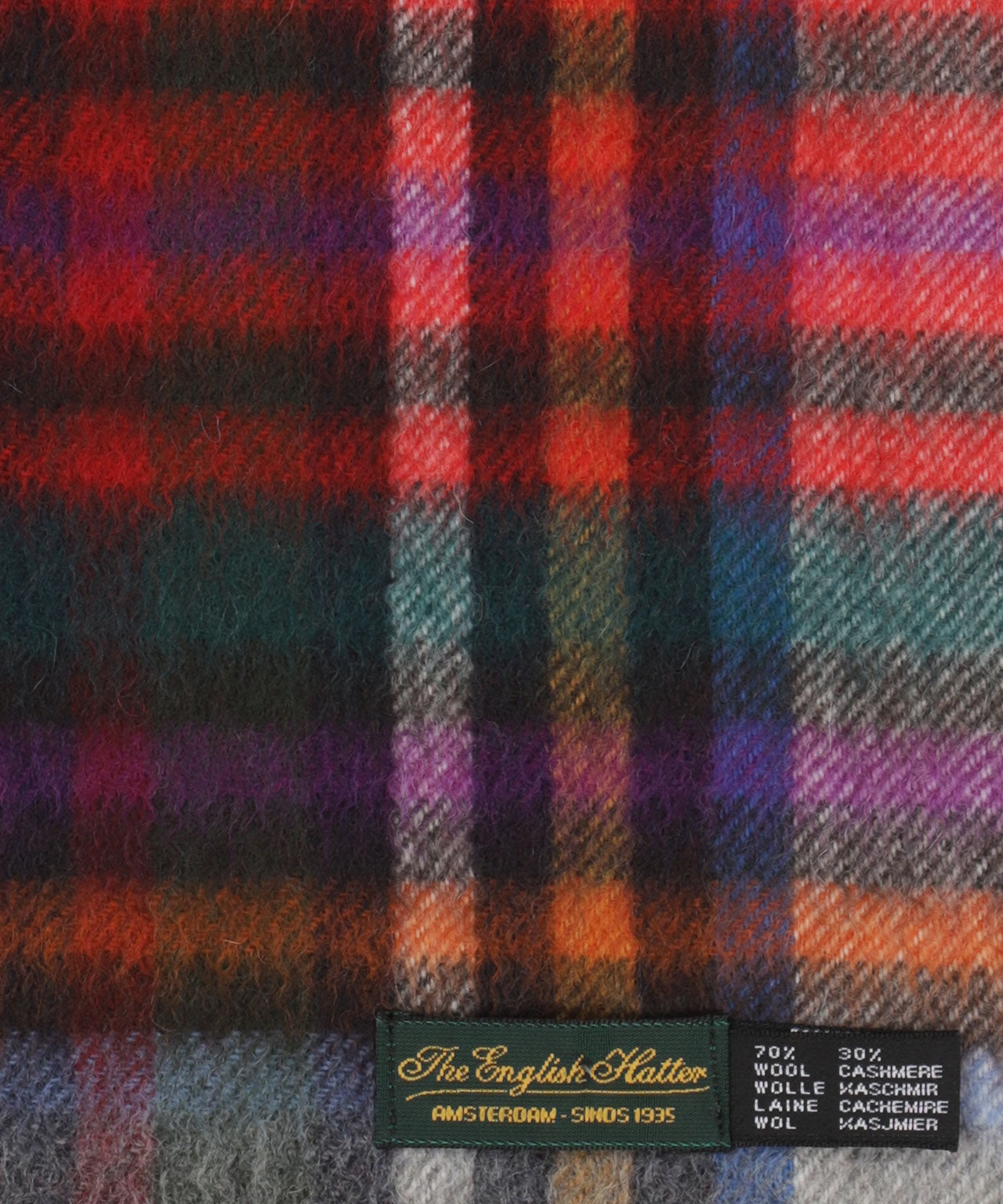Sjaal Wol/Cashmere 30X190 | Grijs Rood Multi