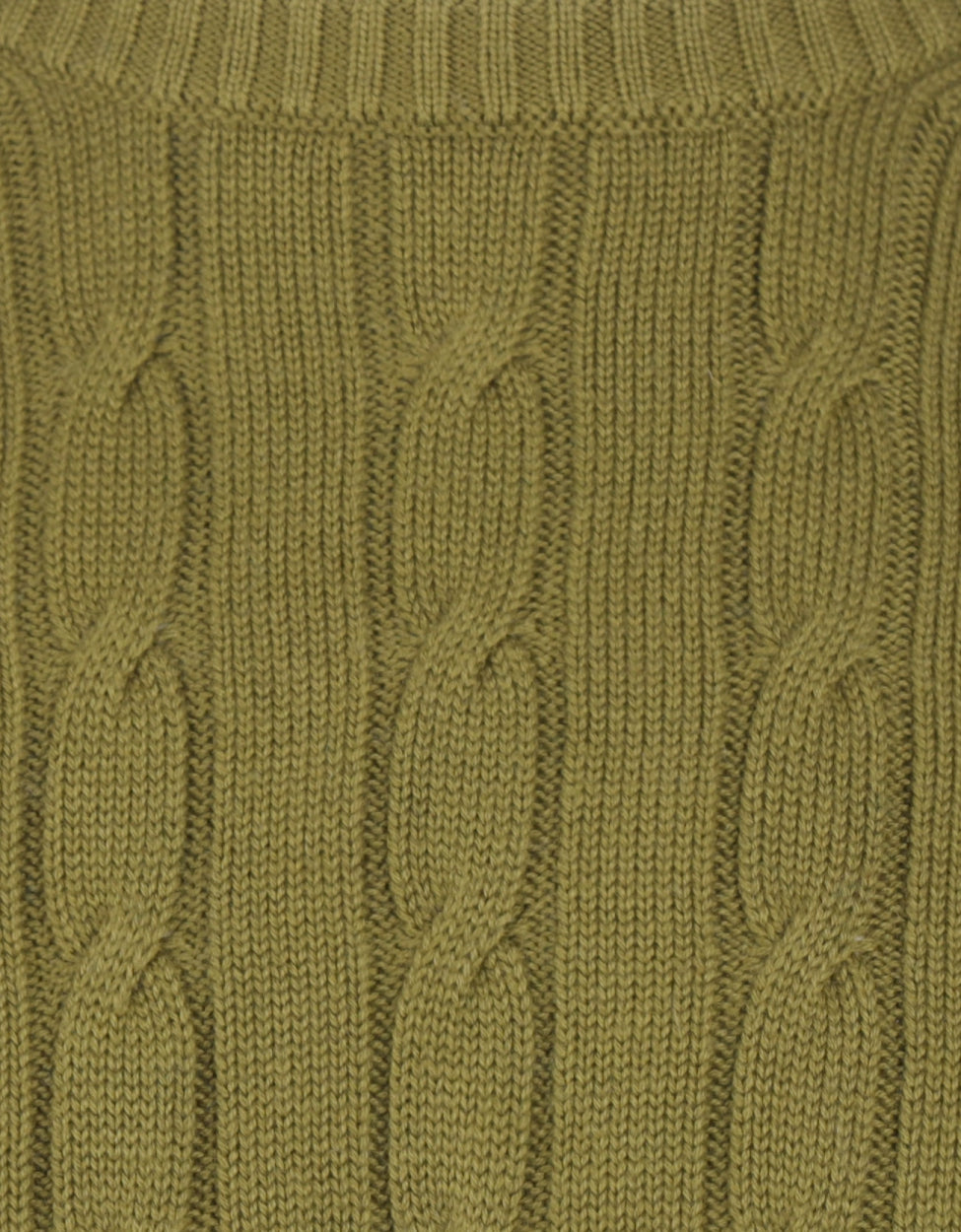 Zopfstrickpullover aus Baumwolle/Kaschmir mit Rundhalsausschnitt | Grün