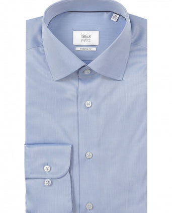 Overhemd uni semi spread boord | Blauw