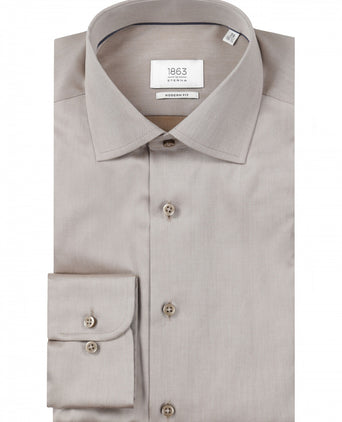 Overhemd uni semi spread boord | Beige