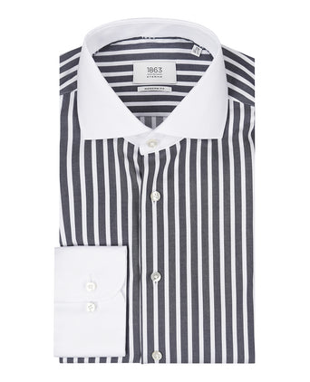 Overhemd gestreept semi spread boord | Blauw