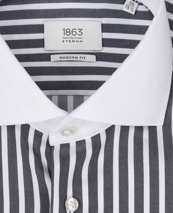 Overhemd gestreept semi spread boord | Blauw