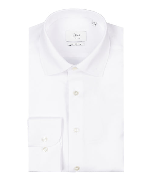 Striped shirt with a semi-spread collar | White