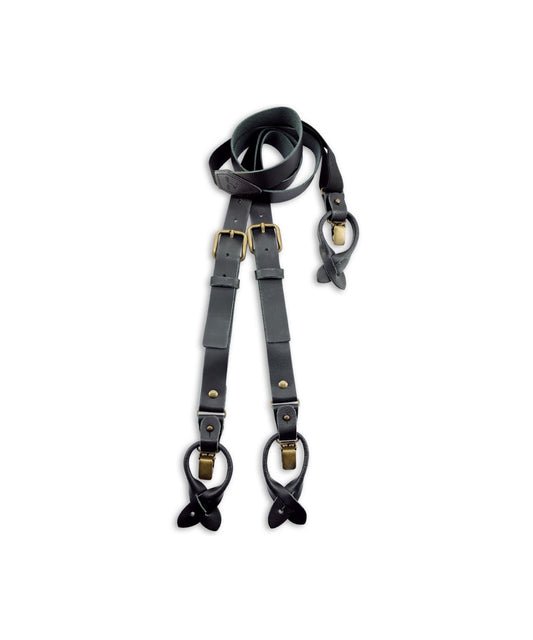 Leder-Hosenträger, 2-in-1, mit Clips und Laschen | Schwarz
