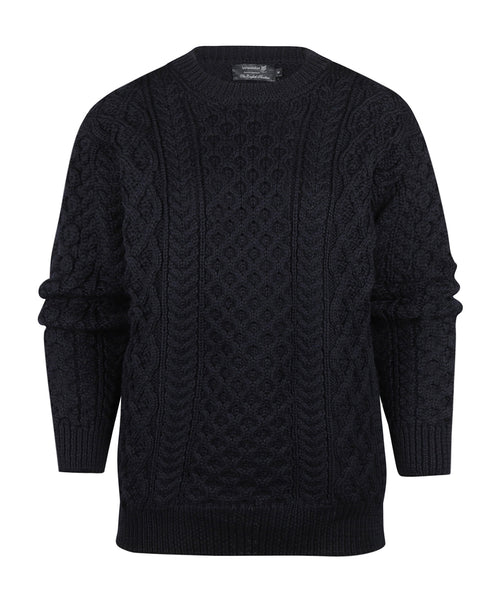 Aran Round Neck Cable Knit Sweater | Navy Blue