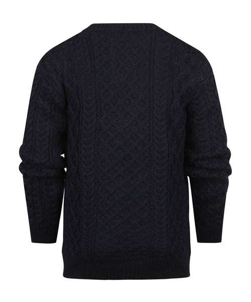 Aran Round Neck Cable Knit Sweater | Navy Blue