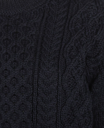 Aran Ronde Hals Kabeltrui | Navy Blauw