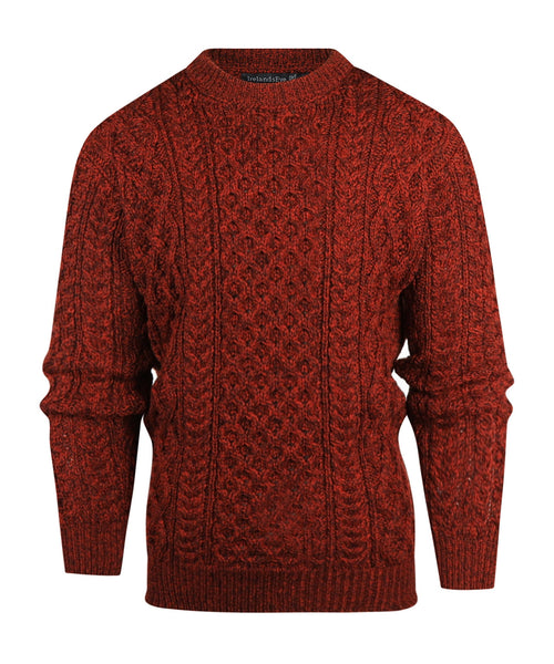 Aran Crew Neck Cable Knit Sweater | Bordeaux Red