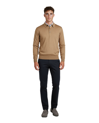 Pullover polo merino wool | Brown
