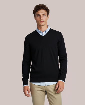 Sweater V-Neck Cotton/Cashmere | Navy Blue