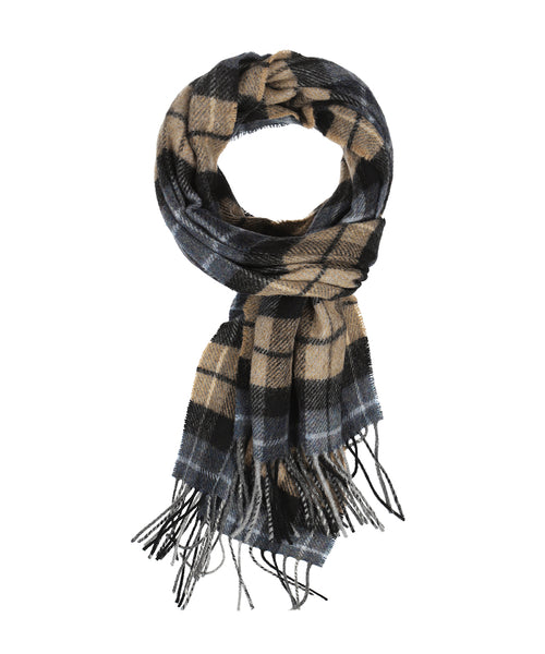 Checkered Lambswool Scarf | Denim Blue Beige Charcoal Plaid