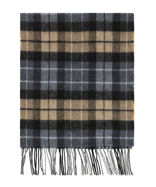 Checkered Lambswool Scarf | Denim Blue Beige Charcoal Plaid