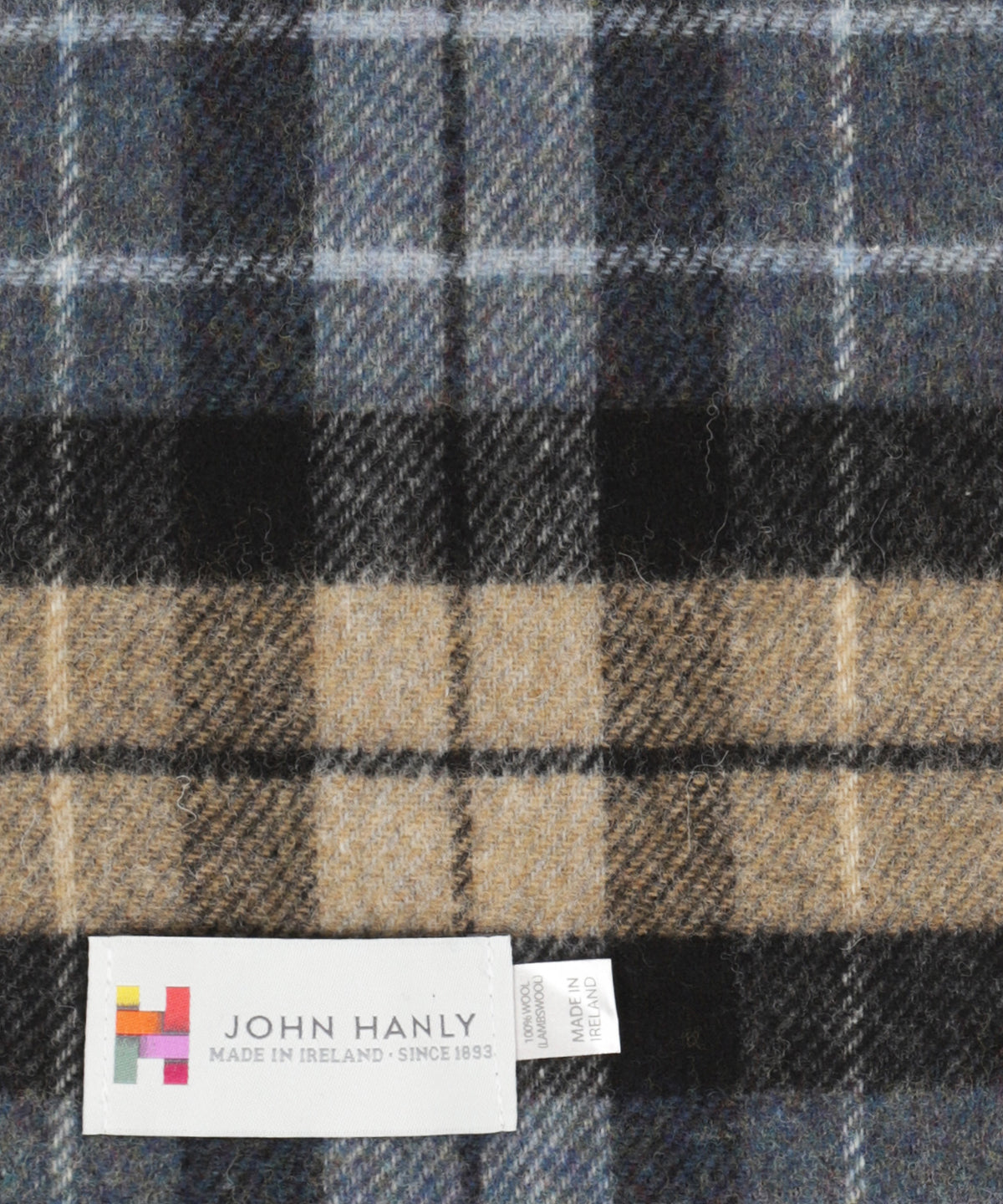 Checkered Lambswool Scarf | Denim Blue Beige Charcoal Plaid