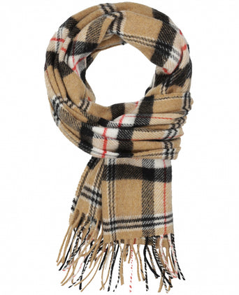 Checked Lambswool Scarf | Camel or Merrick Tartan