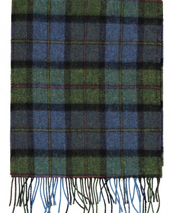 Checked Lambswool Scarf | Denim Green Tartan