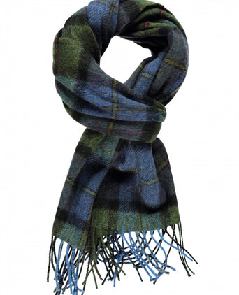 Checked Lambswool Scarf | Denim Green Tartan
