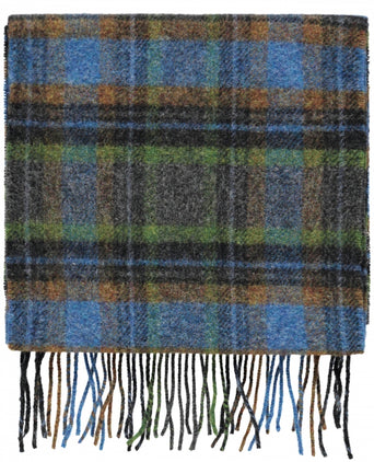 Long Lambswool Check Scarf | Green Blue Burnt Orange Check