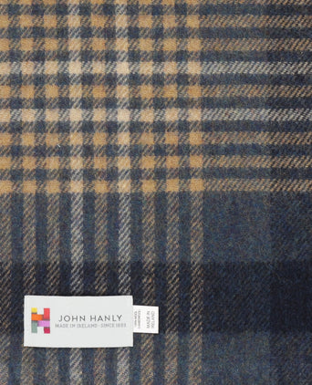 Long Lambswool Check Scarf | Denim Navy Beige Black Check