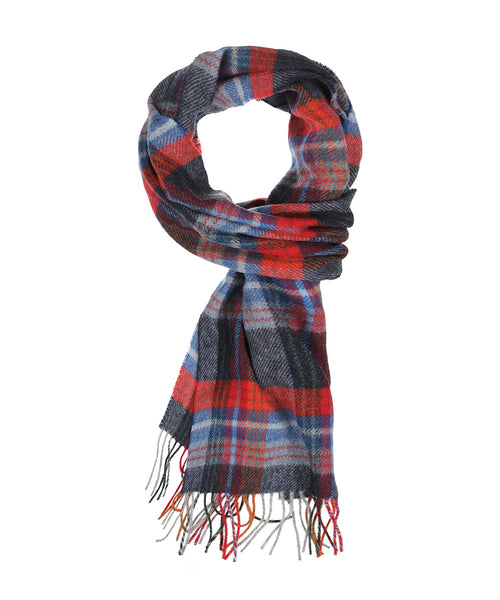 Long Lambswool Plaid Scarf | Navy Red Blue Wine Plaid