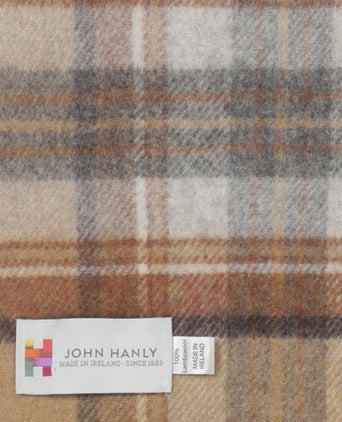 Long Lambswool Check Scarf | Silver Beige Grey Plaid