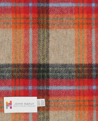Long Lambswool Plaid Scarf | Beige Orange Red Charcoal Plaid