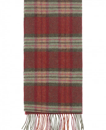 Long Lambswool Check Scarf | Burgundy Green Pink Check