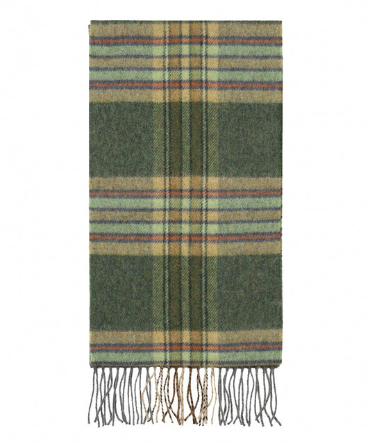 Long Lambswool Check Scarf | Dark Green Mint Mustard Check
