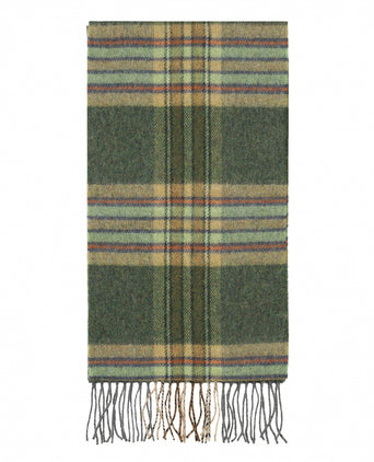 Long Lambswool Check Scarf | Dark Green Mint Mustard Check