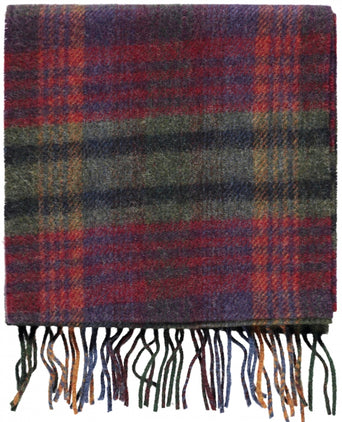 Lange Lamswollen ruit sjaal | Green Mustard Purple Check