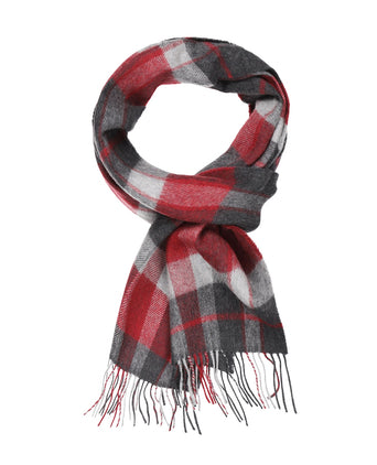 Merino Luxury Wool Scarf | Charcoal Silver Red Check