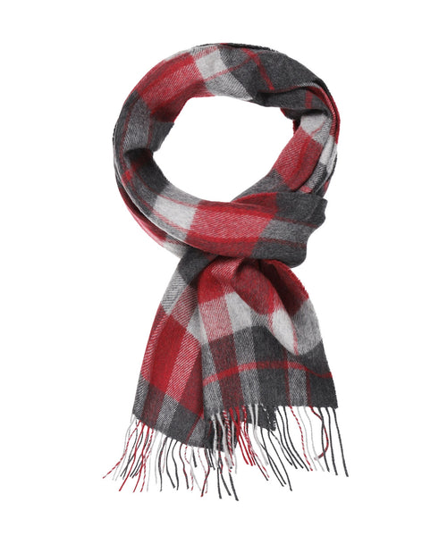 Merino Luxury Wool Scarf | Charcoal Silver Red Check