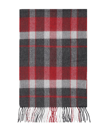 Merino Luxury Wool Scarf | Charcoal Silver Red Check