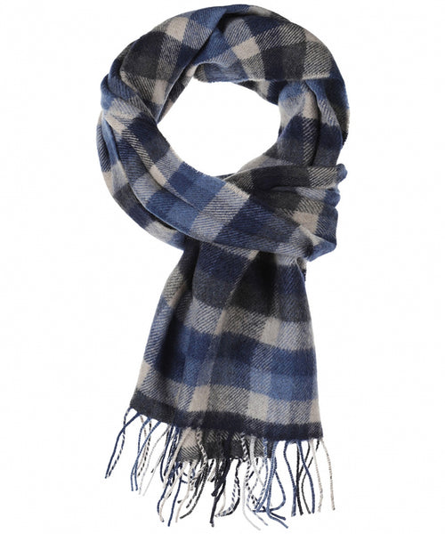 Merino Luxury Wool Scarf | Silver Blue Navy Check