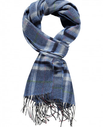 Merino Luxury Wool Scarf | Denim Gray Plaid