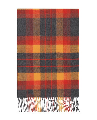 Merino Luxury Wool Scarf | Orange Charcoal Plaid