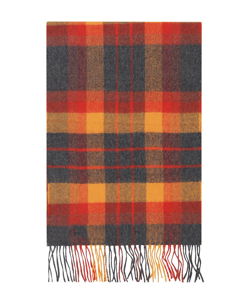 Merino Luxury Wool Scarf | Orange Charcoal Plaid