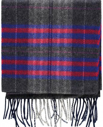 Wool Cashmere Scarf | Grey Blue Red Check