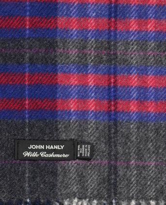 Wool Cashmere Scarf | Grey Blue Red Check