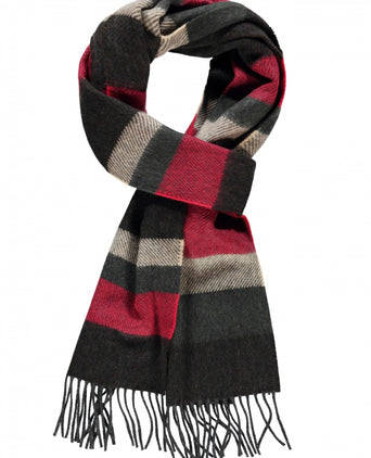 Wool Cashmere Scarf | Red Grey Mix Stripe