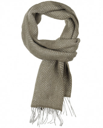 Cashmere Merino Scarf | L Grey Olive Herringbone