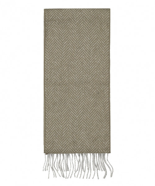 Cashmere Merino Scarf | L Grey Olive Herringbone