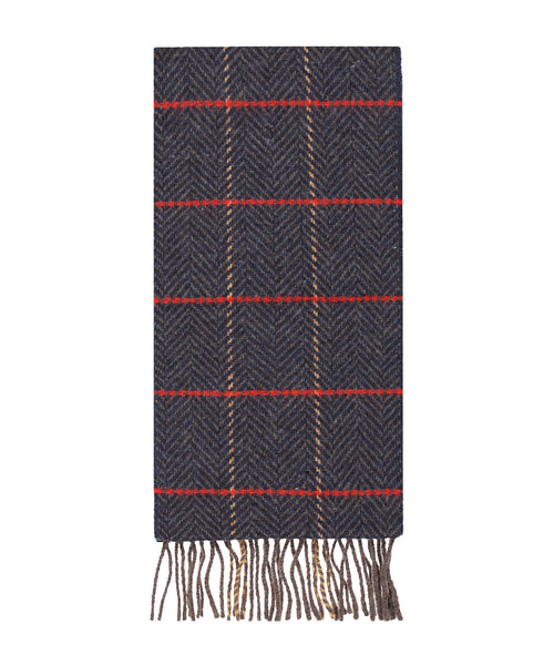 Cashmere Merino Scarf | Denim with Beige Red Windowpane